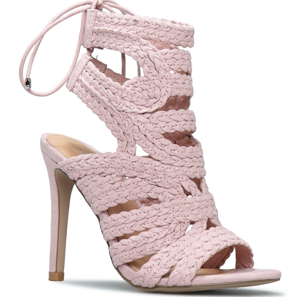 Pink Strappy Braided Sandals